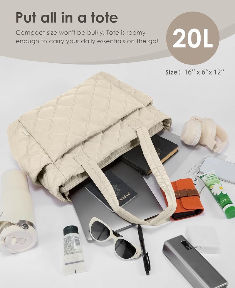 Uselike Tote Bag for Women, Lightweight Puffer Tote Work Bags with Compartments for Travel, Quilted Shoulder Bag with Zipper - Image 4